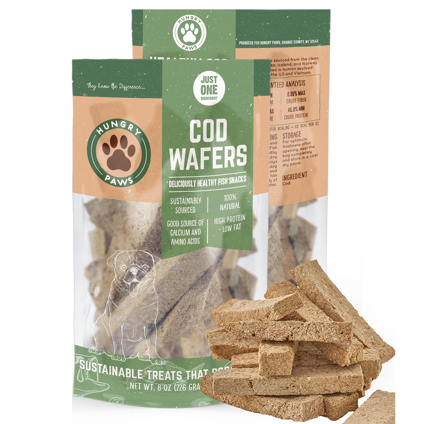 Cod Fish Wafer Dog Treats - Single Ingredient Snacks 8-oz