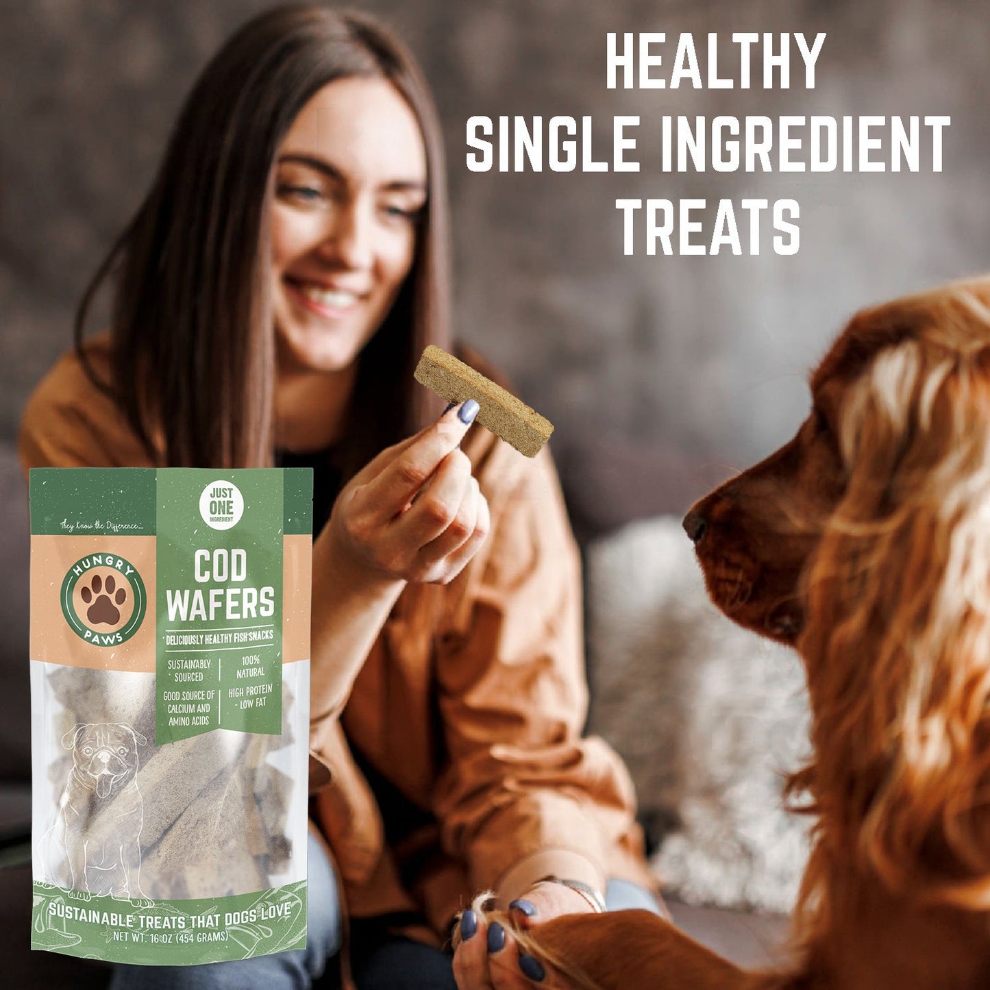 Cod Fish Wafer Dog Treats - Single Ingredient Snacks 16-oz
