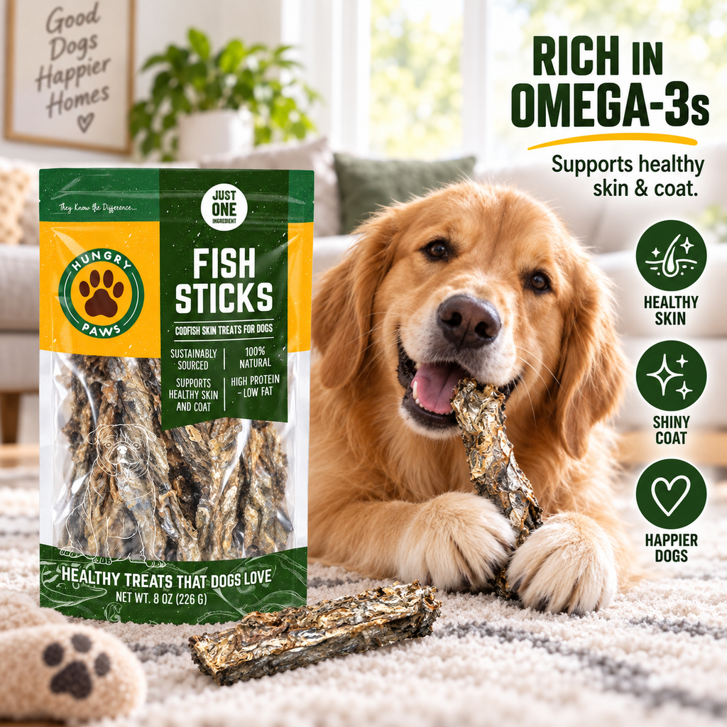 Hungry Paws Fish Sticks, cod skin treats for dogs, 8 oz