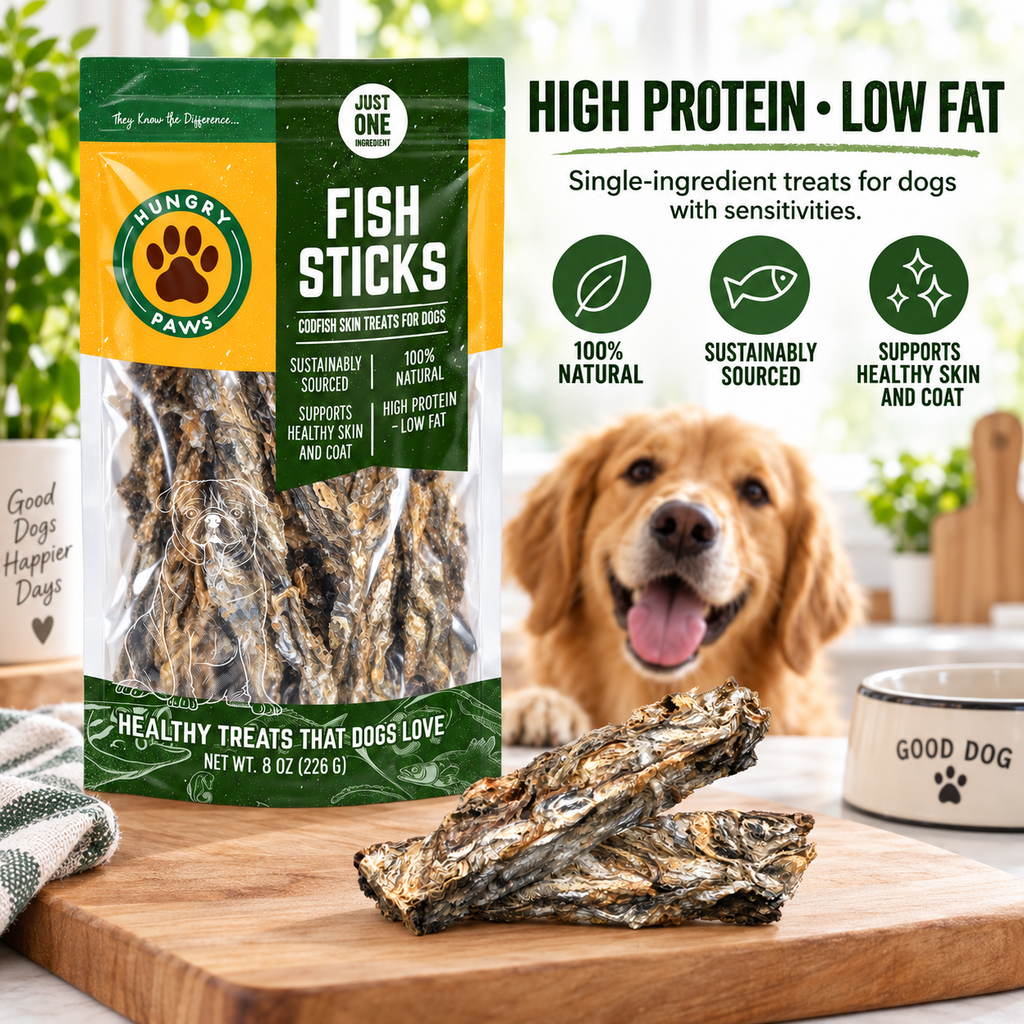 Hungry Paws Fish Sticks, cod skin treats for dogs, 8 oz