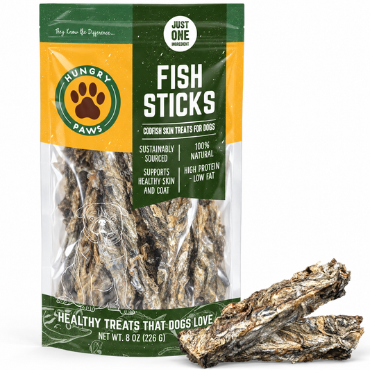 Hungry Paws Fish Sticks, cod skin treats for dogs, 8 oz bag