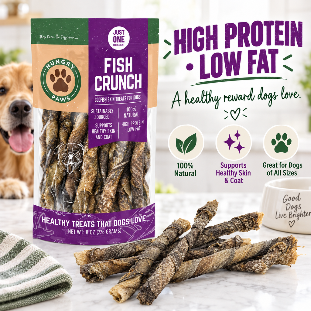 Hungry Paws Fish Crunch, cod skin treats for dogs, 8 oz