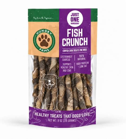 Hungry Paws Fish Crunch, cod skin treats for dogs, 8 oz bag