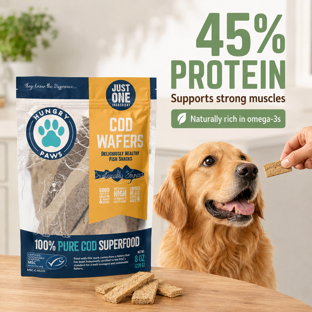Hungry Paws Cod Fish Wafers for dogs, 8 oz