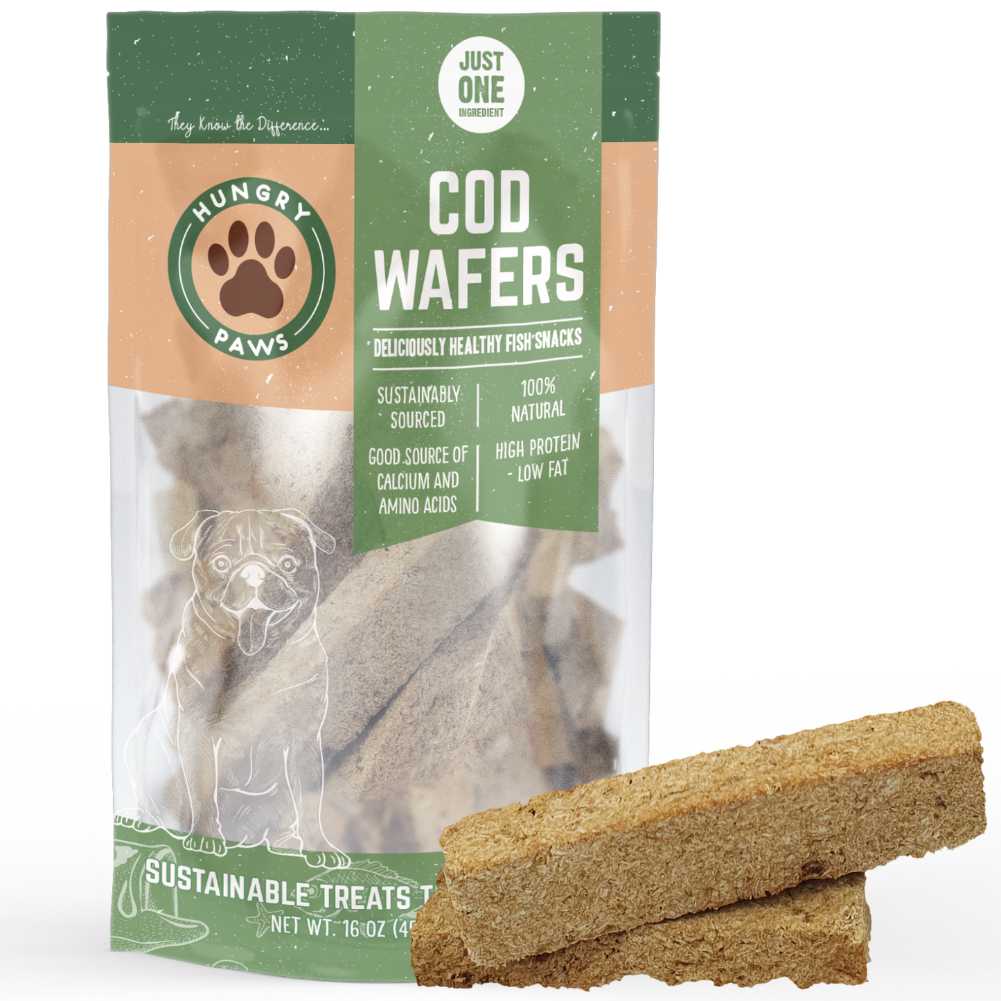 Cod Fish Wafer Dog Treats - Single Ingredient Snacks 16-oz