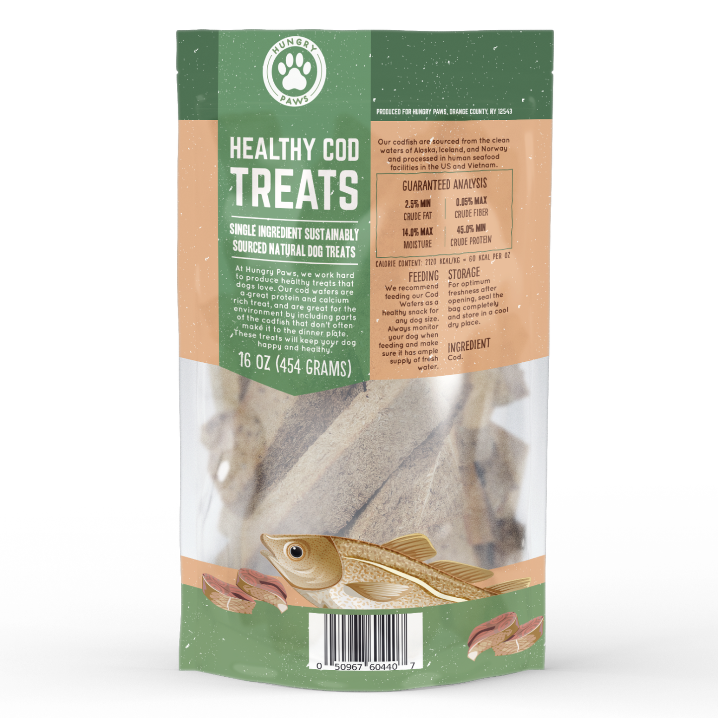 Cod Fish Wafer Dog Treats - Single Ingredient Snacks 16-oz
